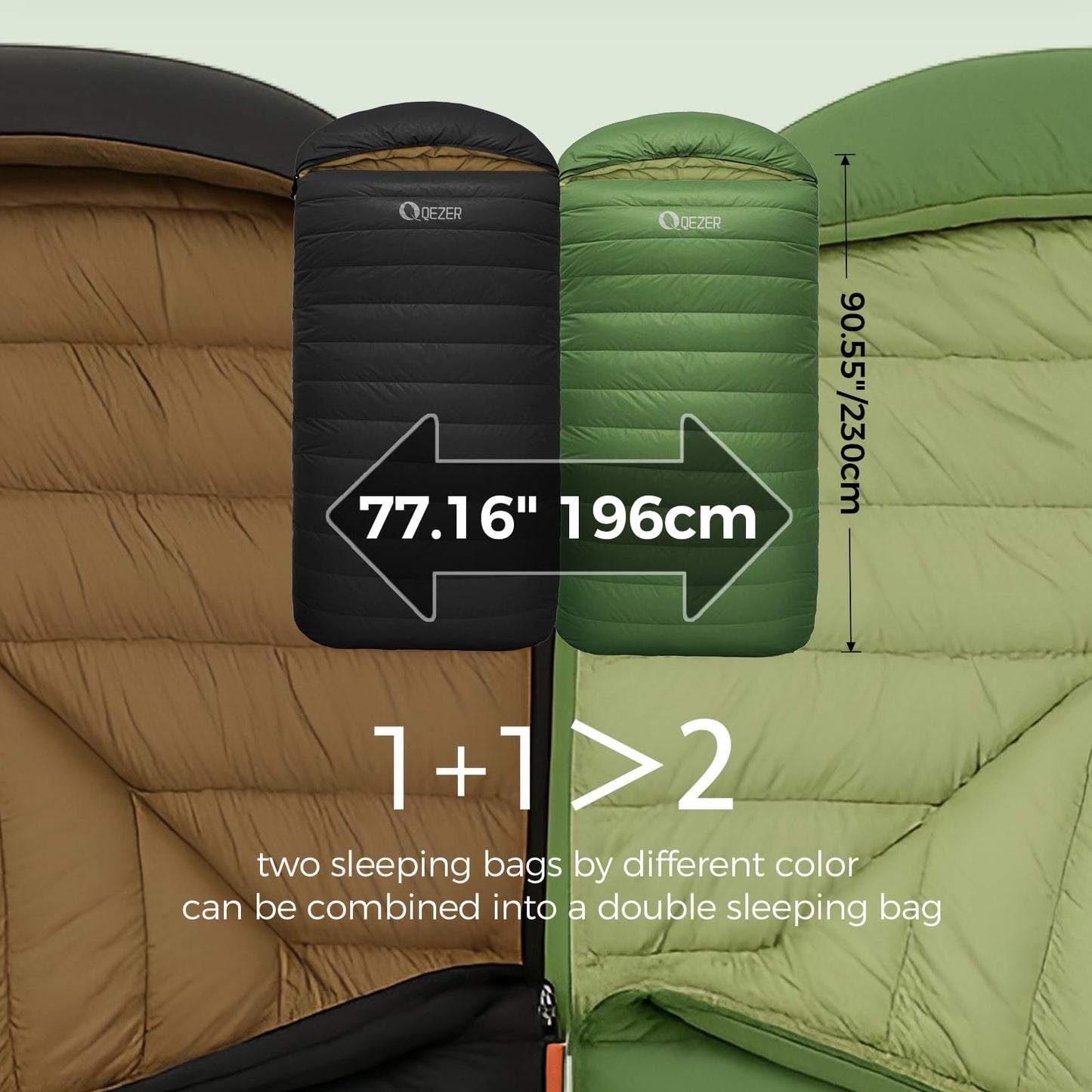 QEZER XL Sleeping Bag-600 Fill Power Down Sleeping Bag for Adults, Ultralight Ideal for Backpacking, Camping, Hiking