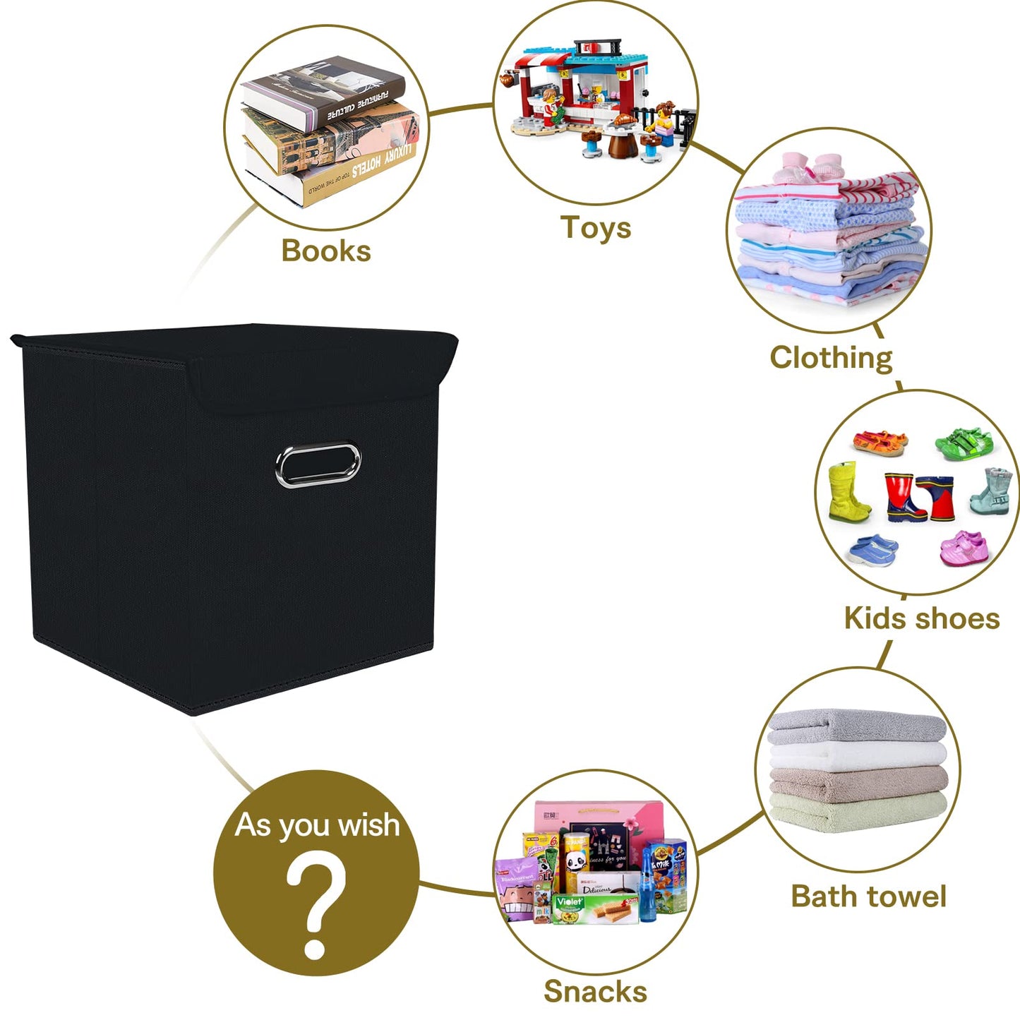 DABEACT Fabric Storage Cube Bins with Lids Closet Organizers collapsible storage bins basket with Handles for Home,Storage Boxes for Organizing,1 Pack,(Black)