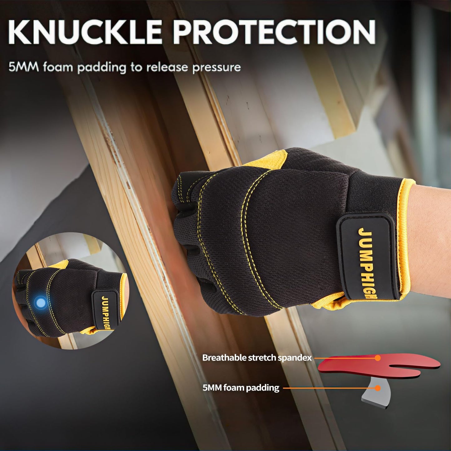 JUMPHIGH Mens Work Gloves, Synthetic Leather Mechanic Gloves, Utility, Touchscreen, Multipurpose, Construction, Warehouse, Truck Driving (L)