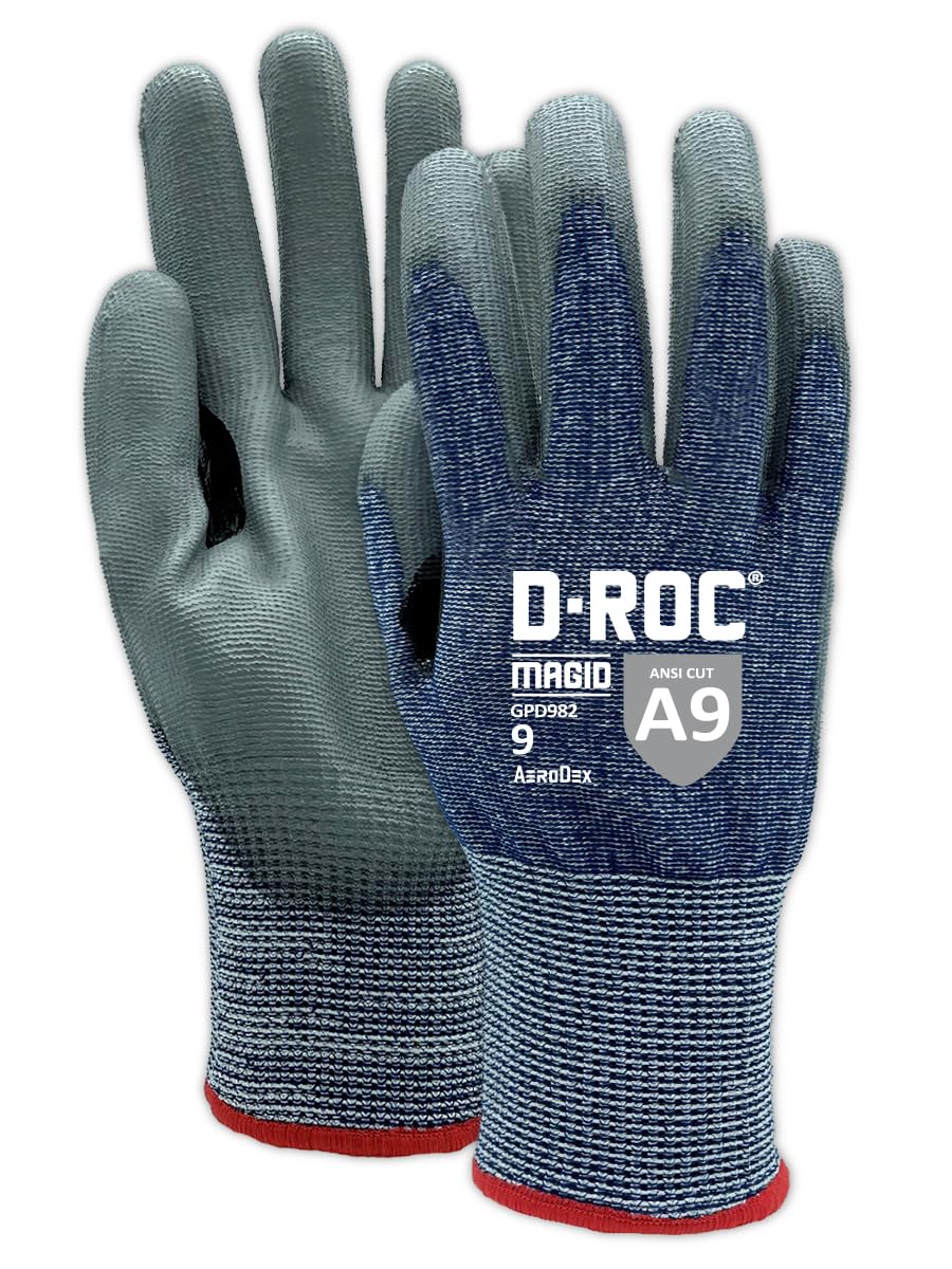 MAGID D-ROC AeroDex ANSI A9 13-Gauge PU Coated Work Gloves, 1 Pair, Size 7/Small, GPD982