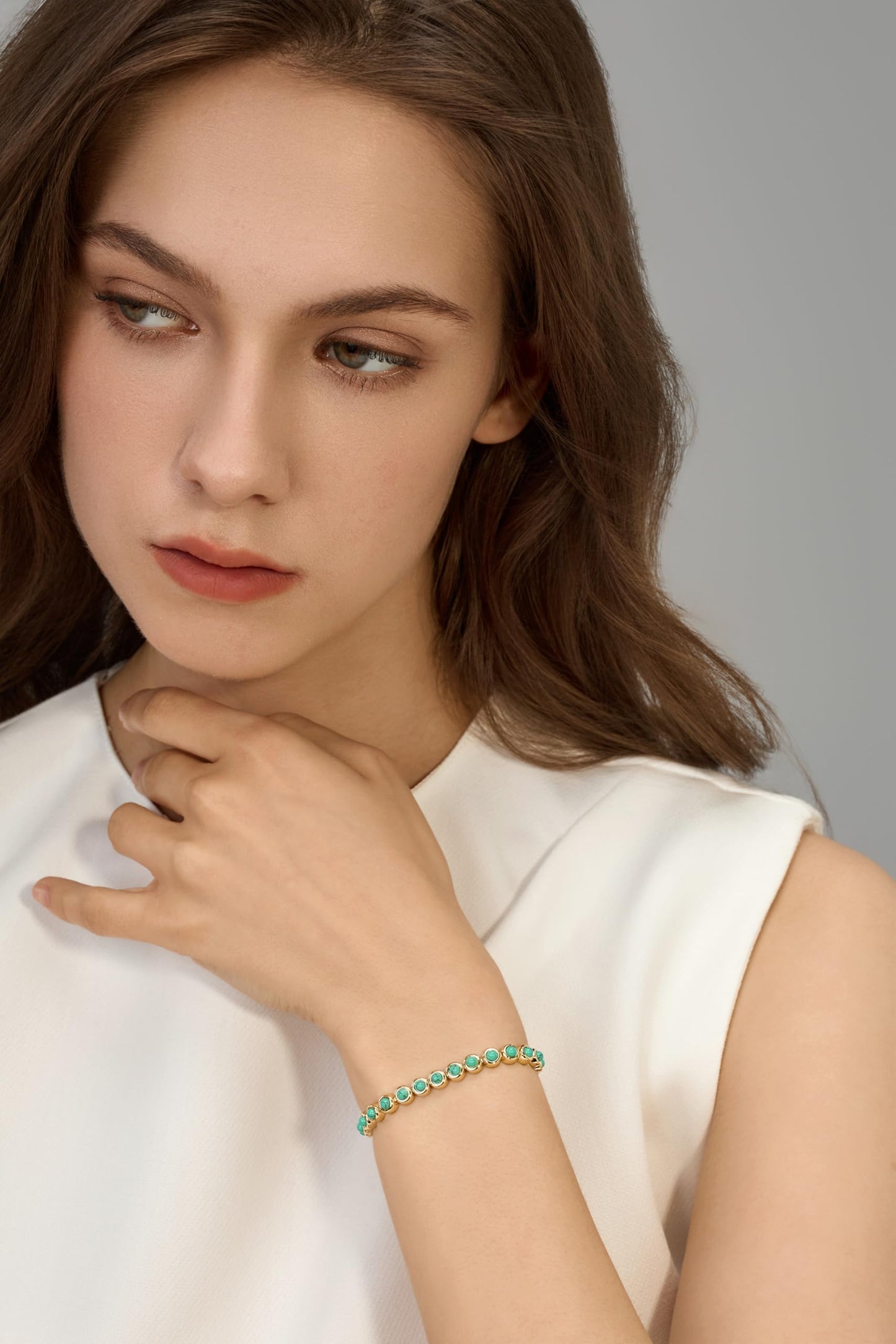 Pearich 14K Gold Filled Turquoise Tennis Bracelets For Women, Turquoise Gemstone Tennis Bracelet, 3mm Classic Bezel Bracelets for Women,Jewelry for Women Christmas Valentines,Mothers Day 6 Inch