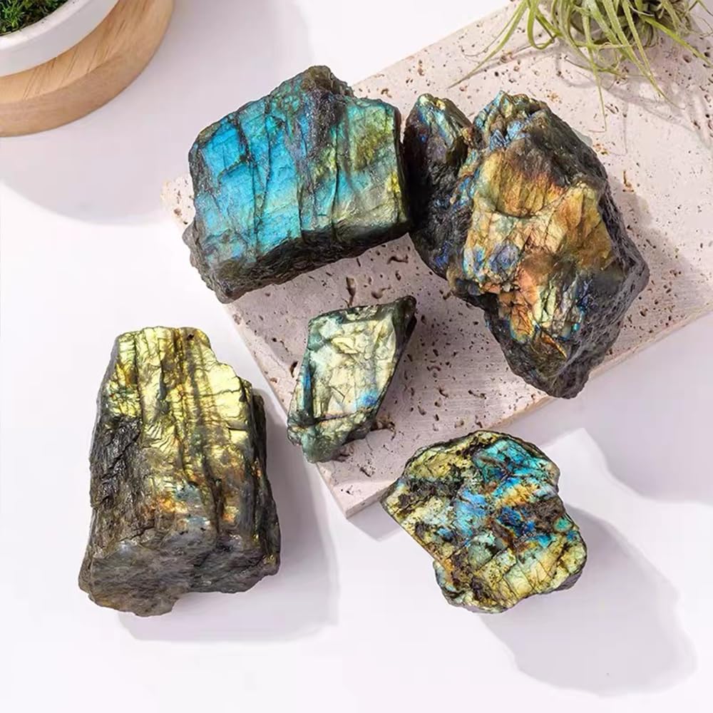 2PCS Natural Raw Stone Healing Crystals Bulk, Gemstones for Reiki, Meditation, Home Decor, Garden Fountain Rocks (Labradorite)