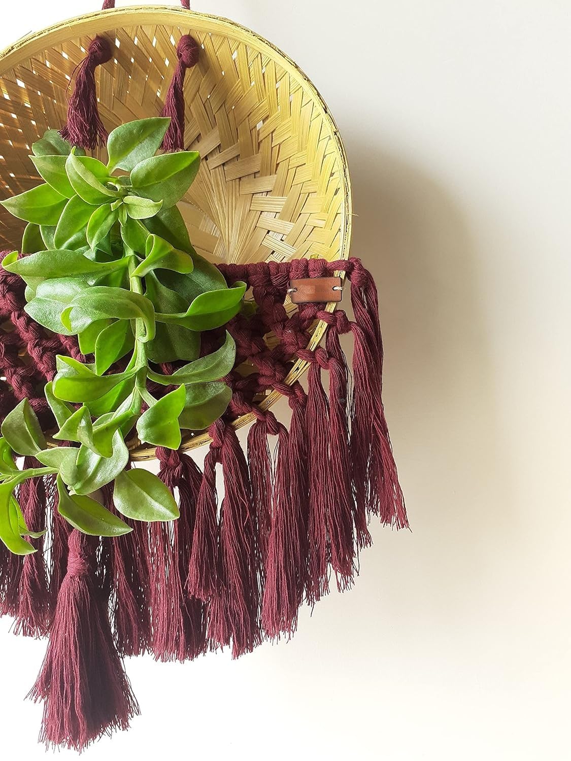Macrame Plant Basket, Handmade, Burgundy