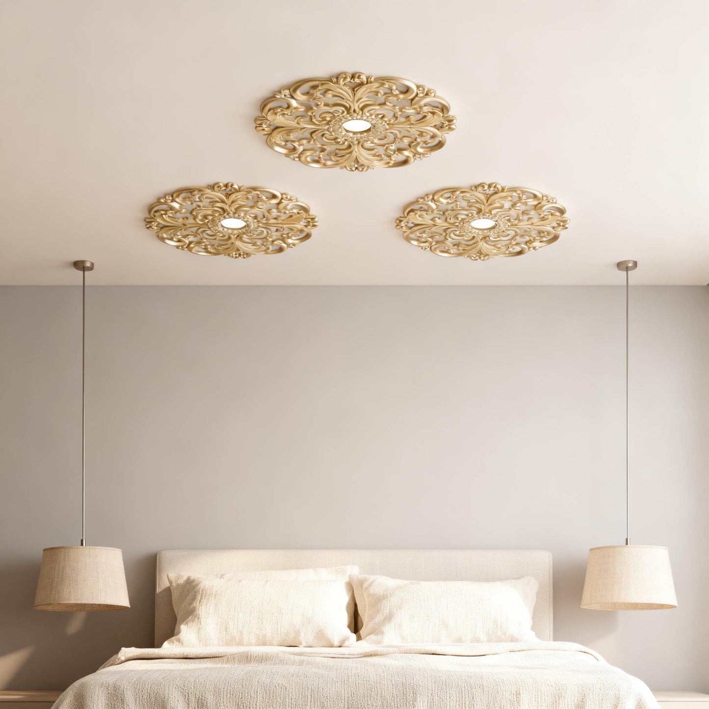 LUOZZY 2pcs European Style Ceiling Material Round Base Decorative Ceiling Light Decoration European Style Plastic Hollow Ornaments for Lighting Home Supply - Champagne Gold