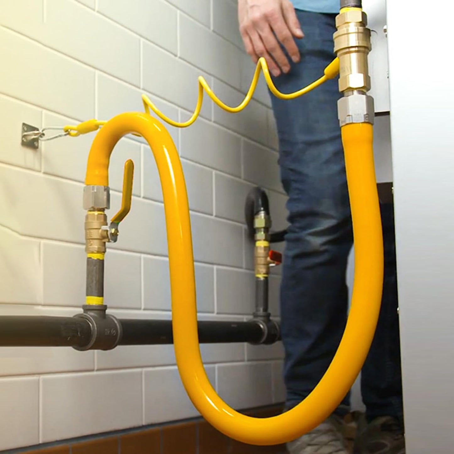 IMOLI Safety System Kit, 3/4" ID Natural Gas Line Hose, 48" Commercial Kitchen Gas Hose, Mobile Gas Connector Hose Kit with 2 Elbow Fittings, 3/4 Flexible Gas Hose