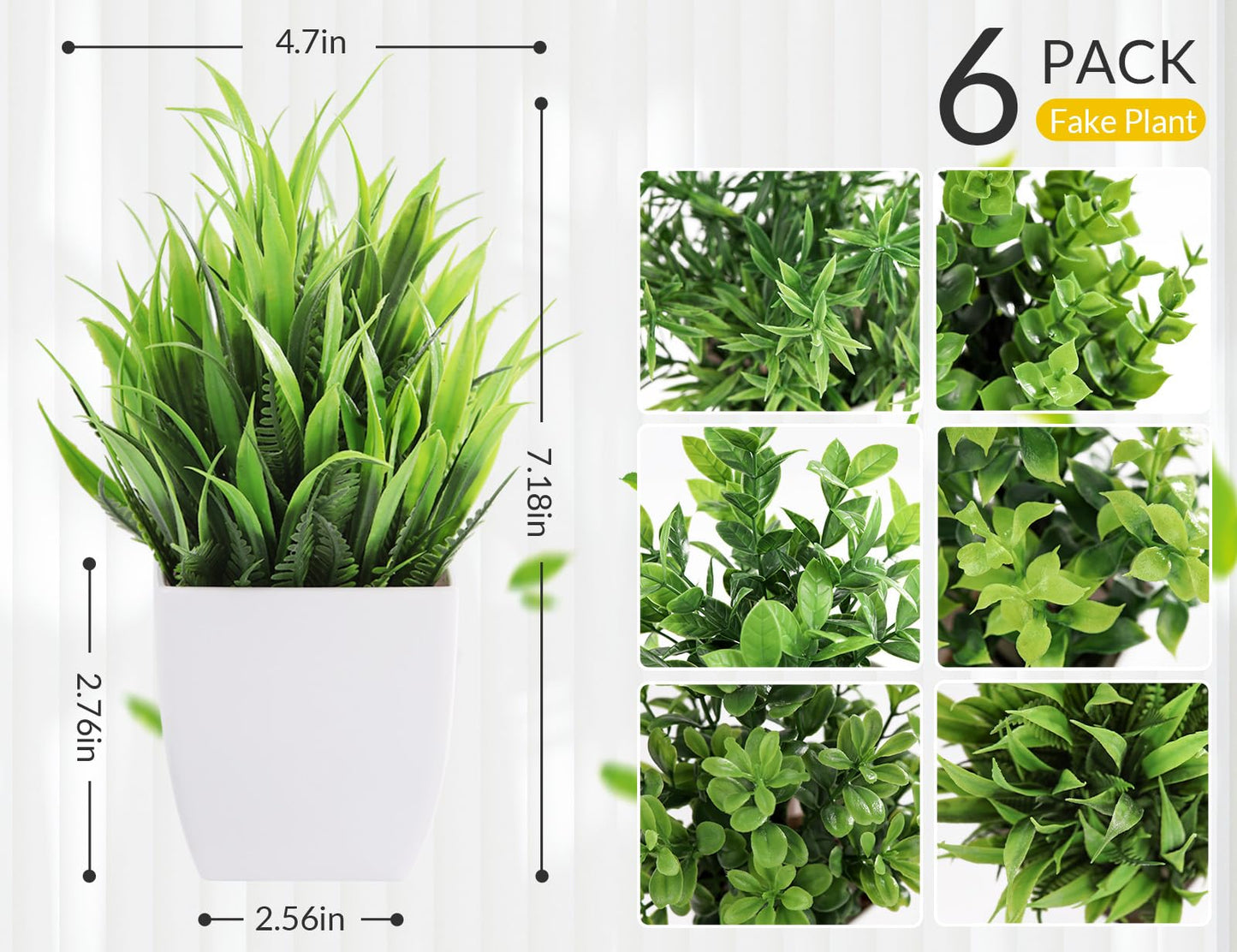 Der Rose 6 Pack Small Fake Plants Artificial Plants in Pots for Home Bthroom Bedroom Living Room Decor Indoor（Green）
