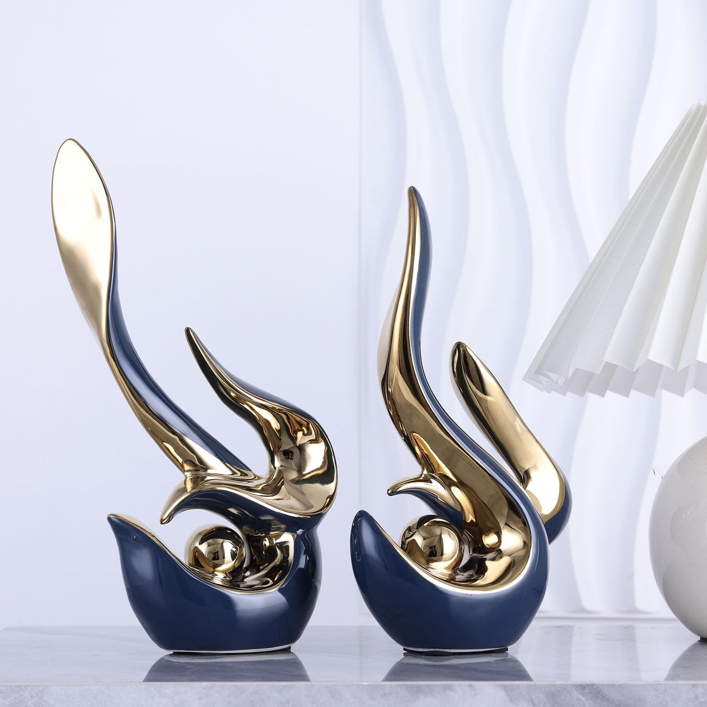 XMGZQ Mid Century Modern Abstract Art Home Decor Accent,Porcelain Statues for Living Room Coffee Table Centerpieces for Dining Room,Ceramic Sculptures and Gold Knick Knacks for TV Stand Decor (Blue)