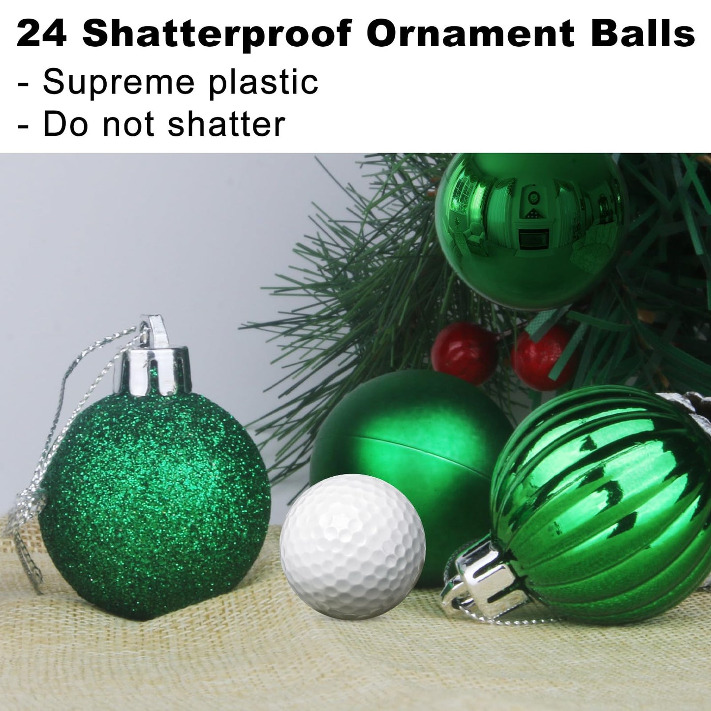 Emerald Green 2.5" Christmas Balls Christmas Tree Decoration Ornaments Shatterproof Hanging Balls for Birthday St. Patrick's Day Easter Mardi Gras Holiday Wedding Decorations Set of 24pcs