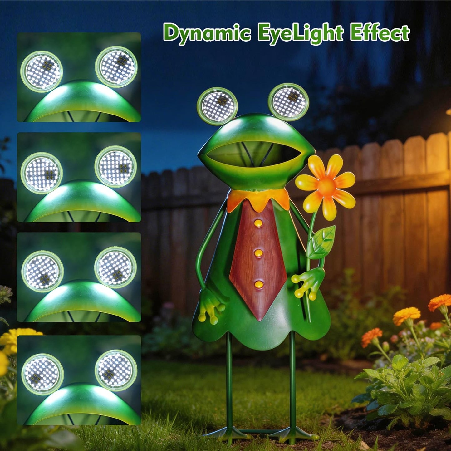 HONGLAND Solar Frog Garden Statue with Blinking LED Eyes, 21“ Metal Frog Yard Decorations Outdoor for Patio Backyard Garden Decor, Unique Birthday Housewarming Gifts for Women Mom Grandma