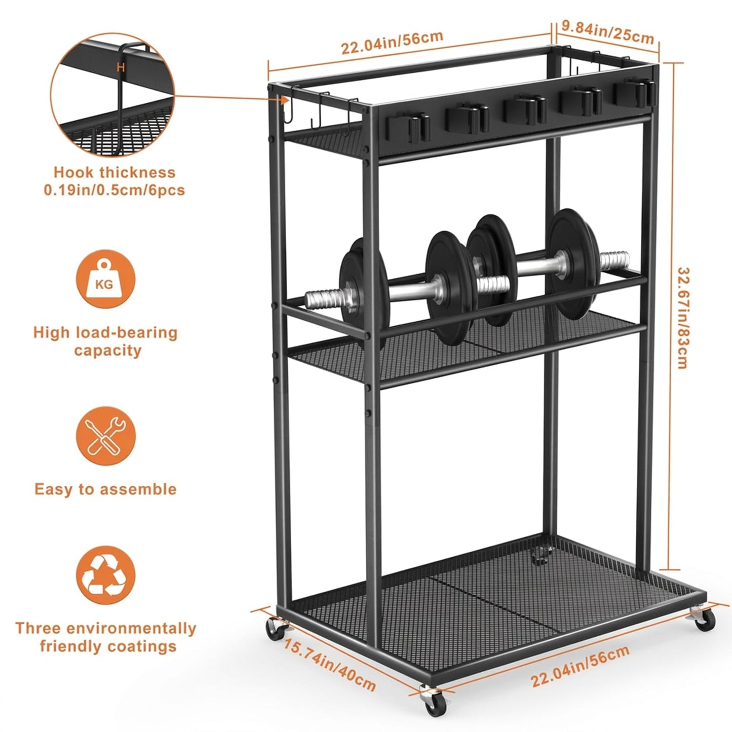 Multifunctional Mobile Cleaning Station, Rolling Cleaning Cart and Cleaning Tool Station with 5 Mop Grippers, 6 Hooks for Laundry Room, Kitchen, Garage, Garden and Pool Area Cleaning Storage