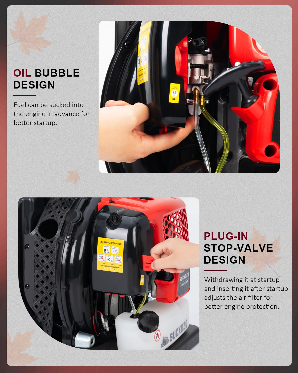 EIDOWA 63CC Gas Backpack Leaf Blower – 665 CFM, 205 MPH, Commercial-Grade Gas Blower for Landscaping, Snow Removal, and Heavy-Duty Yard Work – Lightweight, Quiet for Residential Areas (Red)