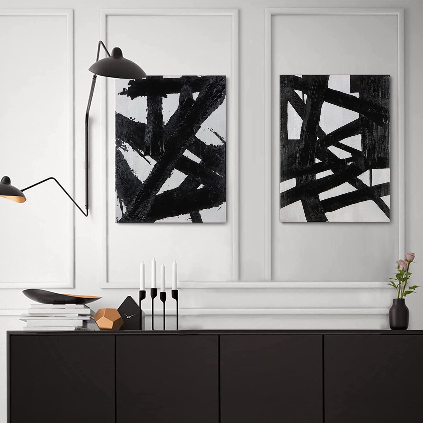 Zessonic Black And White Abstract Wall Art - Black Painting Stroke Graffiti Artwork for Living Room, Bedroom, Office Decor,12" x 16" x 2