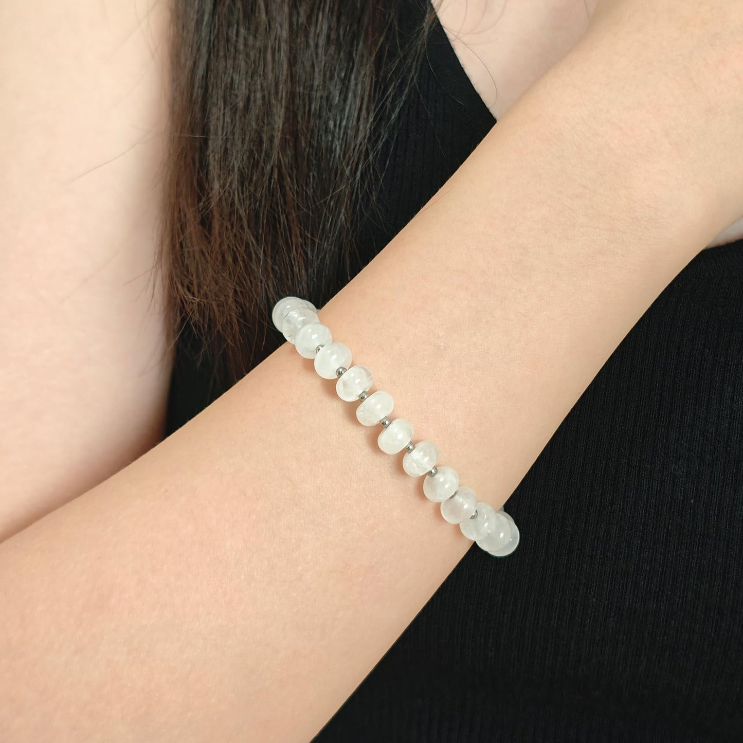 CHCCOYE 5x8mm Natural Healing Gemstone Bracelet – Handmade Yoga Beaded Bracelet, Stress-Relief Crystal Jewelry for Men & Women (White jade)