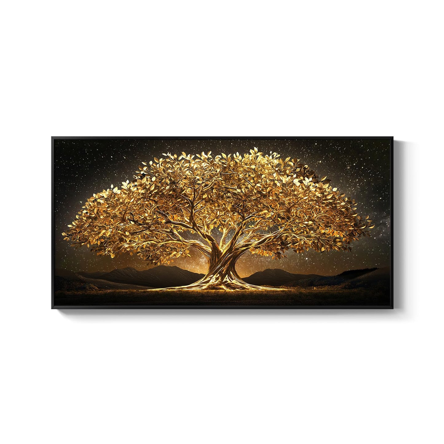 Large Framed Black and Gold Tree of Life Wall Art, Modern Luxury Tree Painting Print Artwork for Walls, Contemporary Dark Elegant Glam Picture for Living Room Bedroom Office Wall Decor, 60x30 Inch