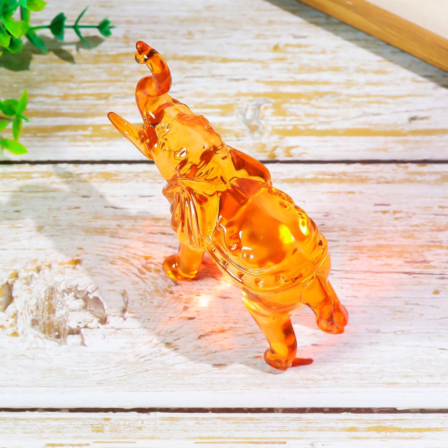 YWHL Amber Crystal Elephant Figurine Gifts for Women, Handmade Glass Statue Decor Gift for Elephant Lovers, Art Crystal Animals Figurines Collectible for Home Decoration