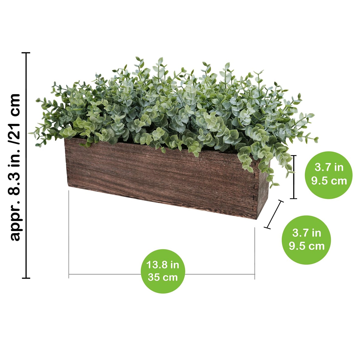 Winlyn 14" Artificial Eucalyptus in Rectangular Wood Planter Box Faux Plants Arrangement Centerpiece Wooden Potted Eucalyptus Plant for Farmhouse Wedding Dining Table Centerpiece Greenery Mantel Décor