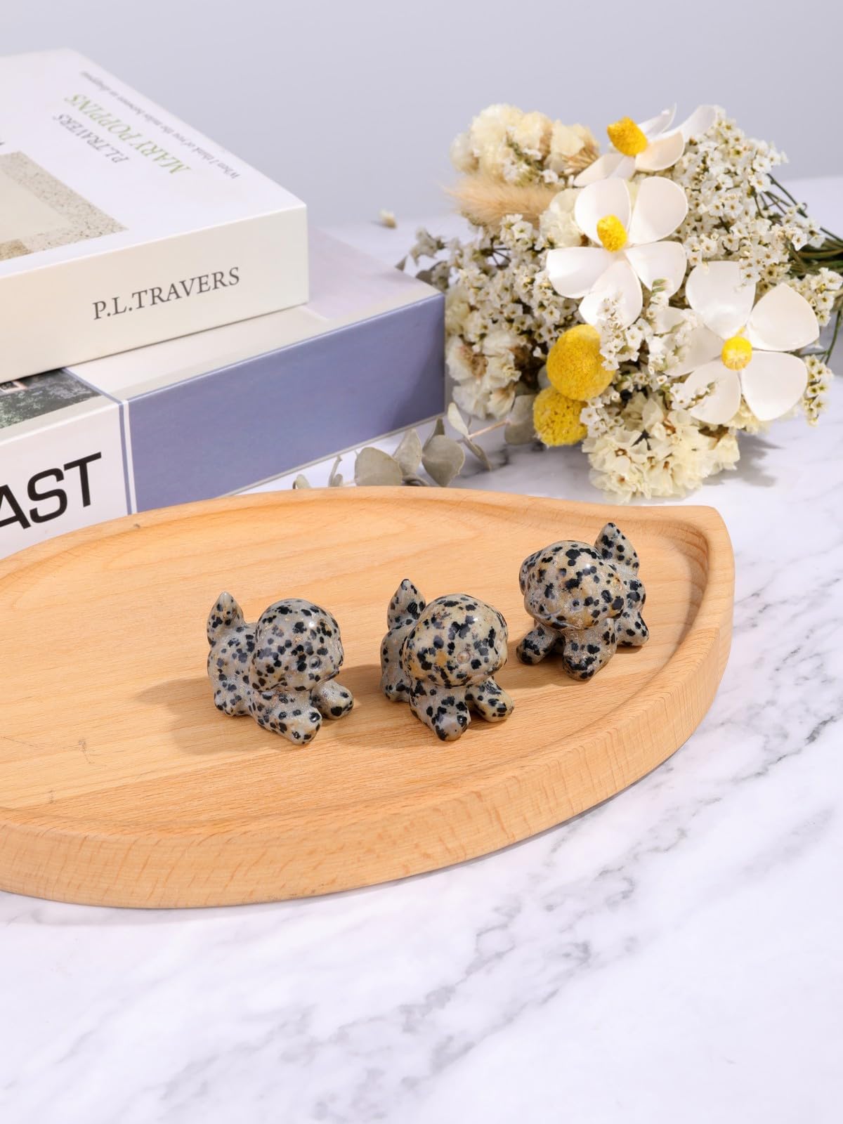 CrystalTears Dalmation Spot Jasper Crystal Dog Figurine, 1.5” Healing Gemstone Dogs Puppy Statue Ornament for Home Office Decor, Lucky Crystals Dogs Gifts for Gifts for Women Dog Lovers Men Christmas