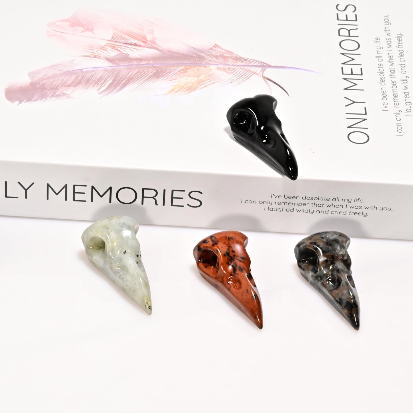 DZJXBZhu Flame Stone Raven Skull Figurine Crystal Healing Stone Spiritual Meditation Pocket Figurine Natural Gemston Hand Carved Polished Home Room Office Desk Decoration Gift Collect