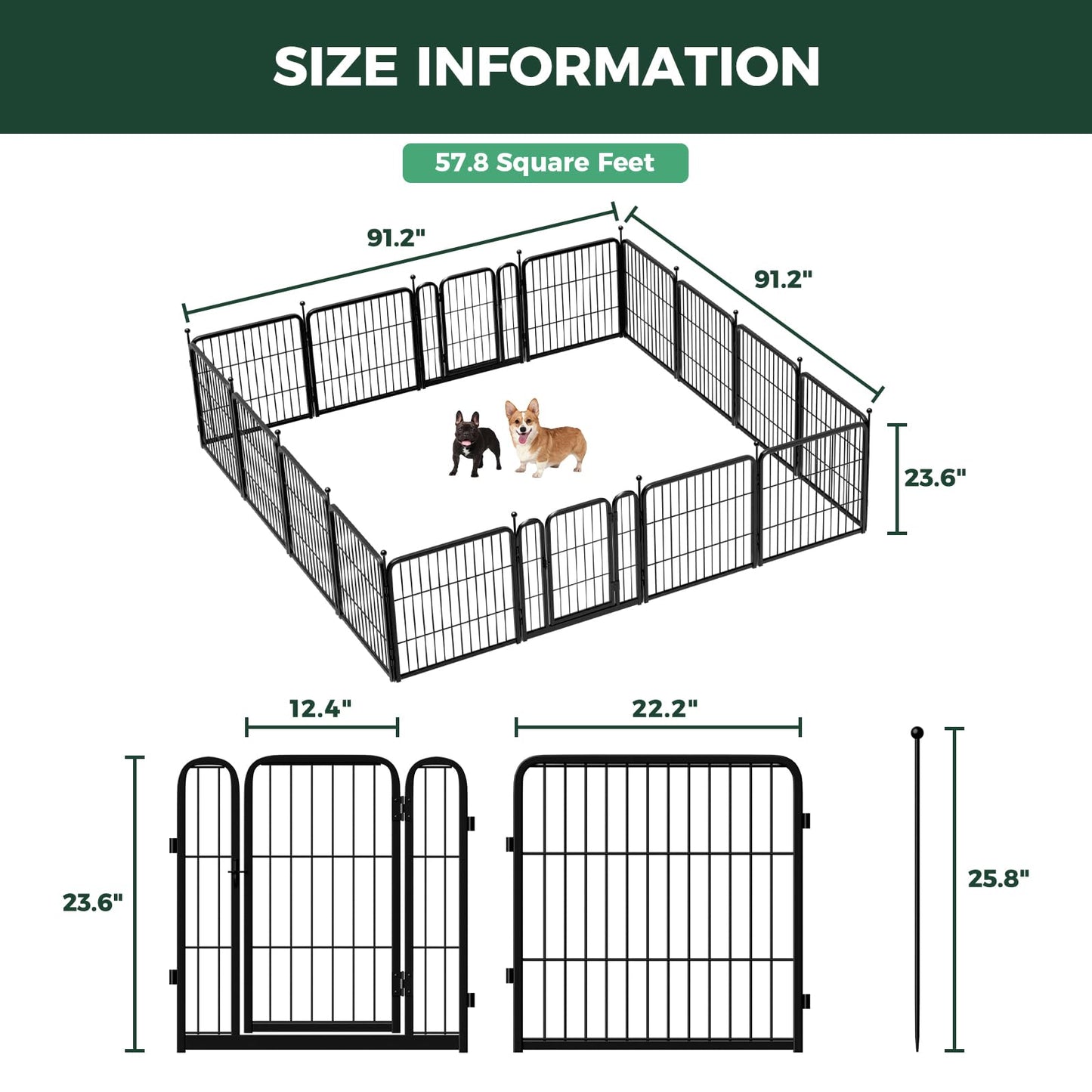 FXW Rollick Unleashed Dog Playpen for Indoor, Yard, RV Camping, 24 inch 16 Panels for Small and Puppy Dogs, Black│Patented