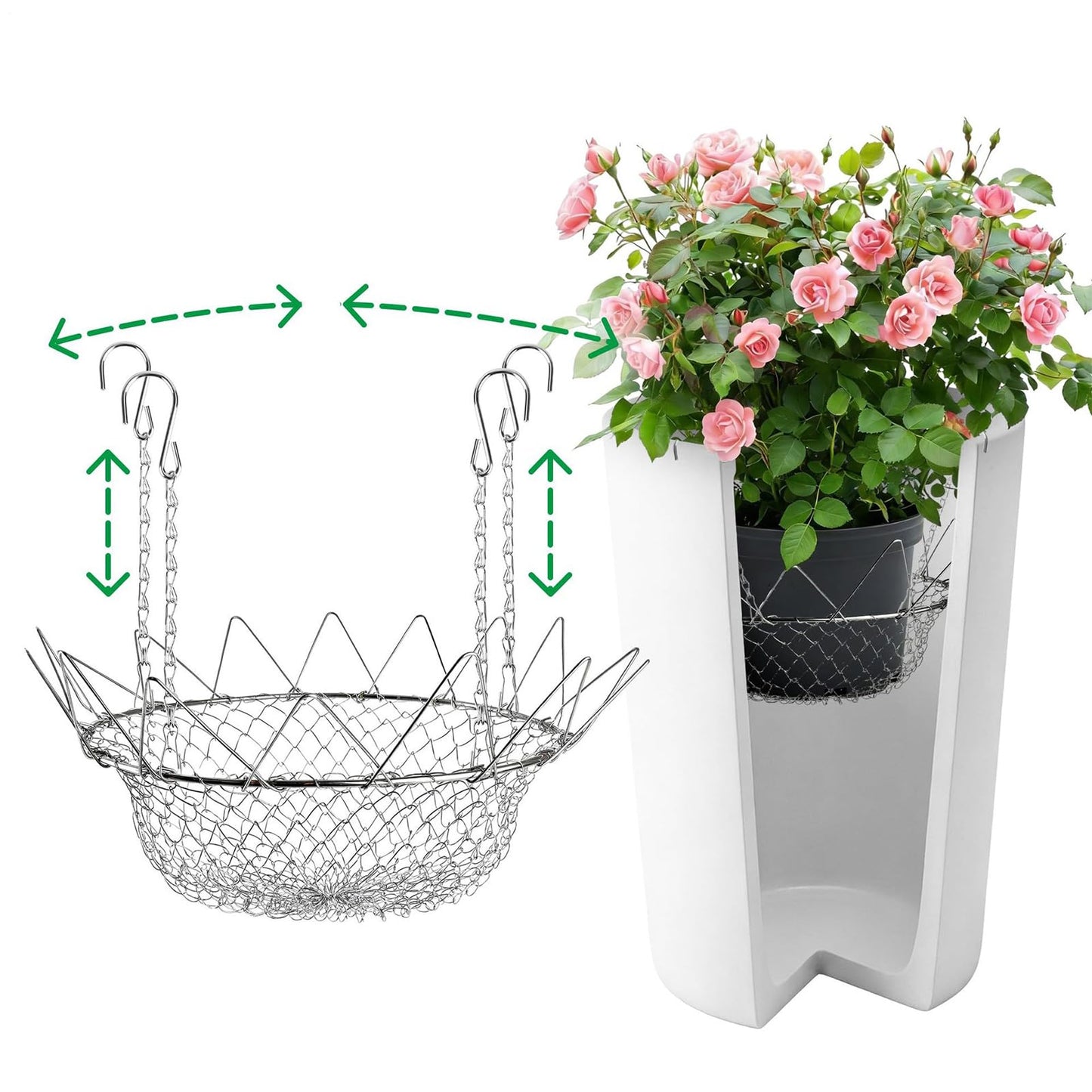 Adjustable Planter Insert - Plant Risers For Inside Pots | Heavy Duty Rustproof Stainless Steel Plant Pot With Chains | Adjustable Planter Fillers | For Outdoor Indoor Flower Potted Home