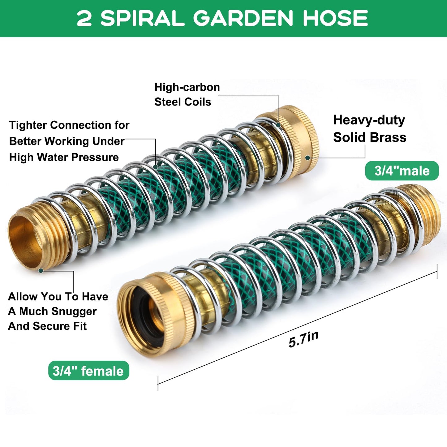 Garden Hose Splitter 2 Way, 3/4" Y Water Hose Splitter with Comfort Rubber Long Handle, Faucet Splitter, Heavy Duty Metal Connector with 2 Kink Free Faucet Extension Hose Protector