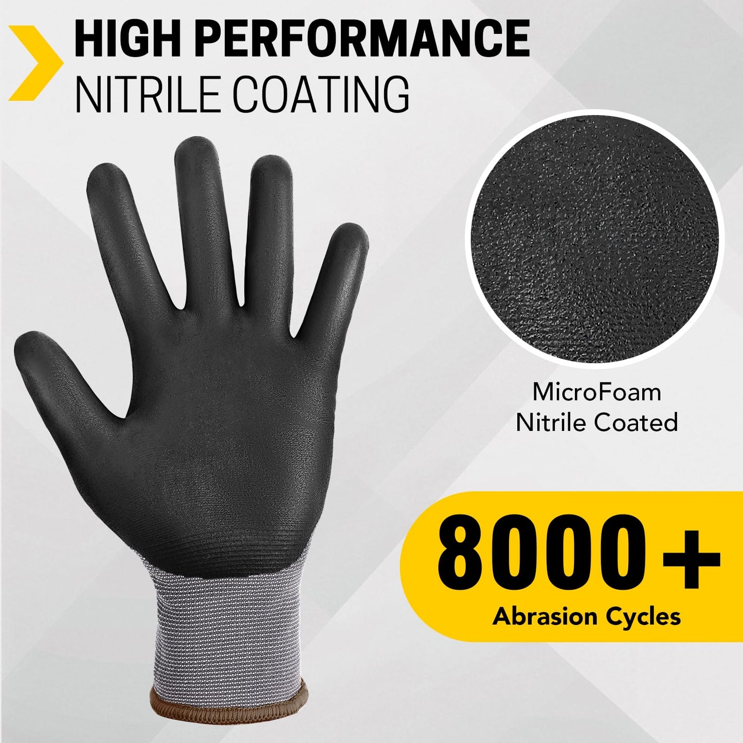FURWEY Safety Work Gloves,16 Pairs Micro-Foam Nitrile Coated Glove for Men and Women, Touchscreen, Ideal for Warehouse Package Handling，Construction, Gardening, Small