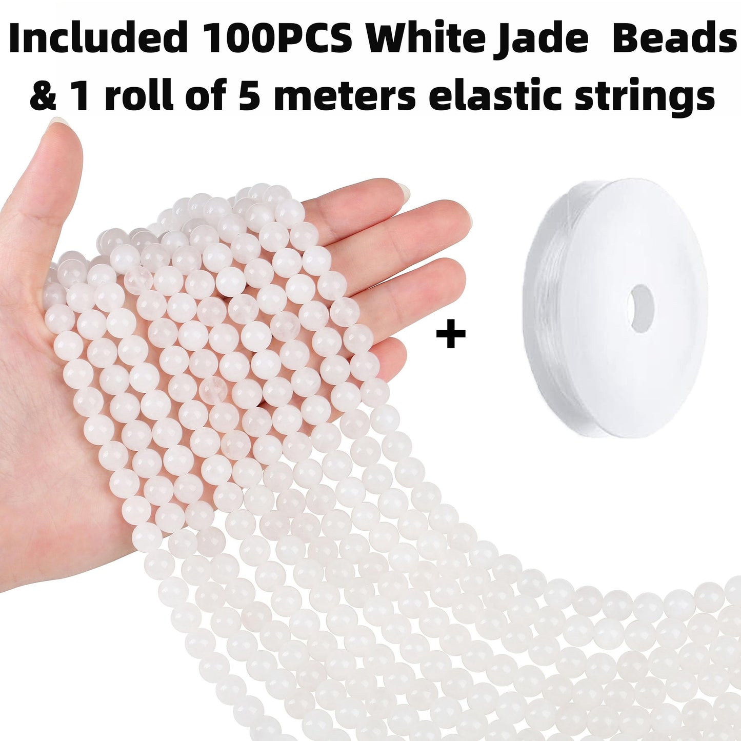 QINJIEJIE 100PCS White Jade Beads 8mm Natural Stone Beads Round Loose Gemstone Bead for Bracelet Beading Crystal Jewelry Making DIY Necklace Earrings 0.32"
