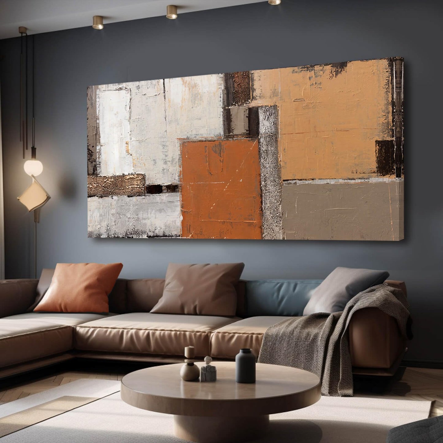 Artexist Orange Abstract Canvas Photo Prints Living Room White Artwork Brown Block Painting for Room 29"x 58" Office Wall Art Bedroom Hallway Decor