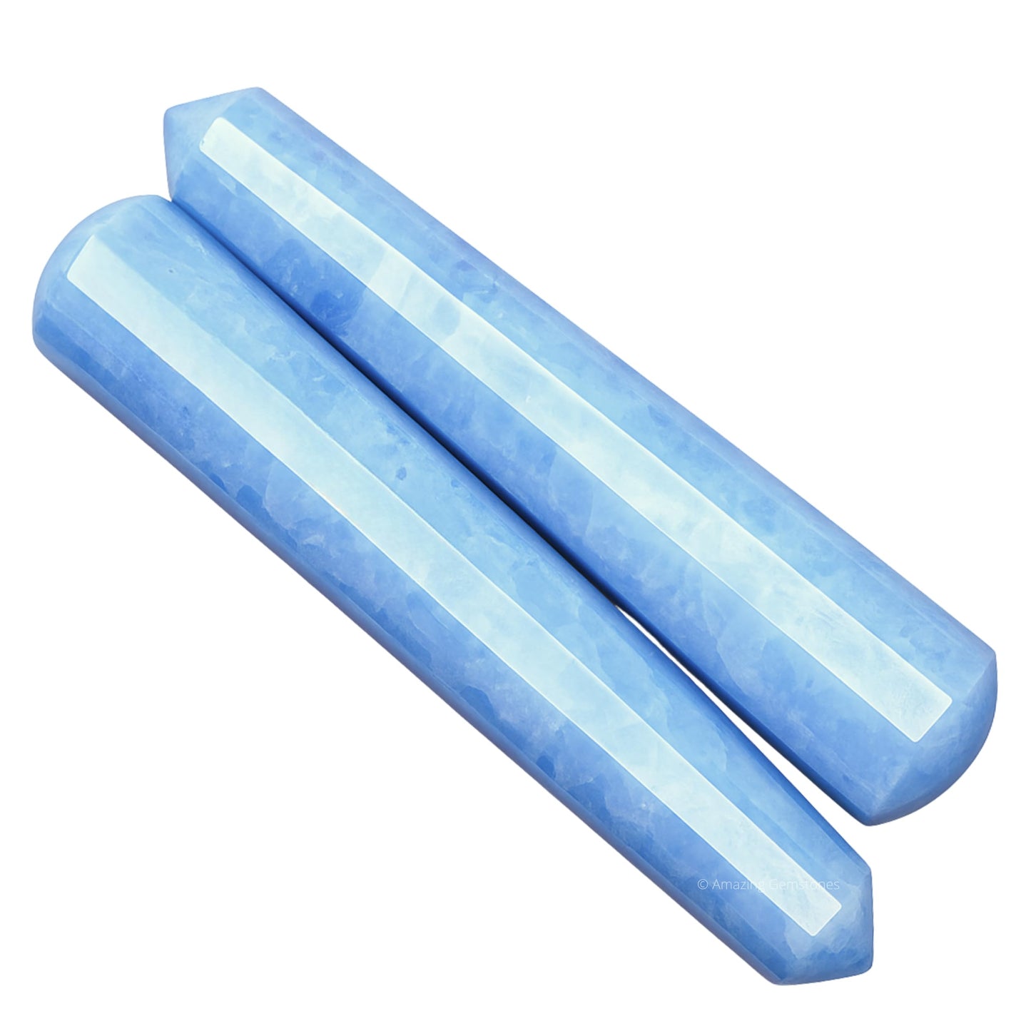 Amazing Gemstone Blue Calcite Crystal Wand Massage Stick - Pelvic Wand Gua Sha for Adults - Crystals and Healing Stones Massage Wands for Adults Gifts (Pointed)