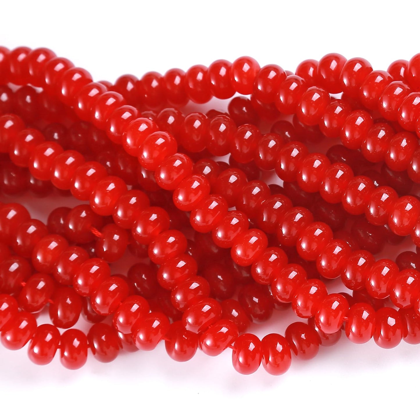 76pcs 5x8mm Natural Red Jade Stone Rondelle Spacer Loose Beads Abacus Disk Stone Round Loose Gemstone Beads for Jewelry Making DIY Bracelet Necklace