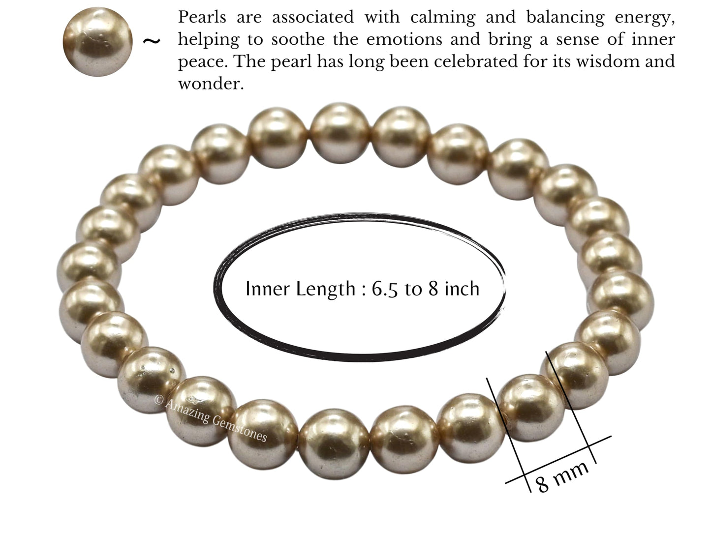 Amazing Gemstone Crystal Bracelet for Women Men's Gifts - Protection Healing Crystal Bracelet - 8mm Gemstone Beaded Stretchable Bracelet Pulseras Para Hombres Mujer Stocking Stuffers Mothers Day Gift (Champagne Pearl)