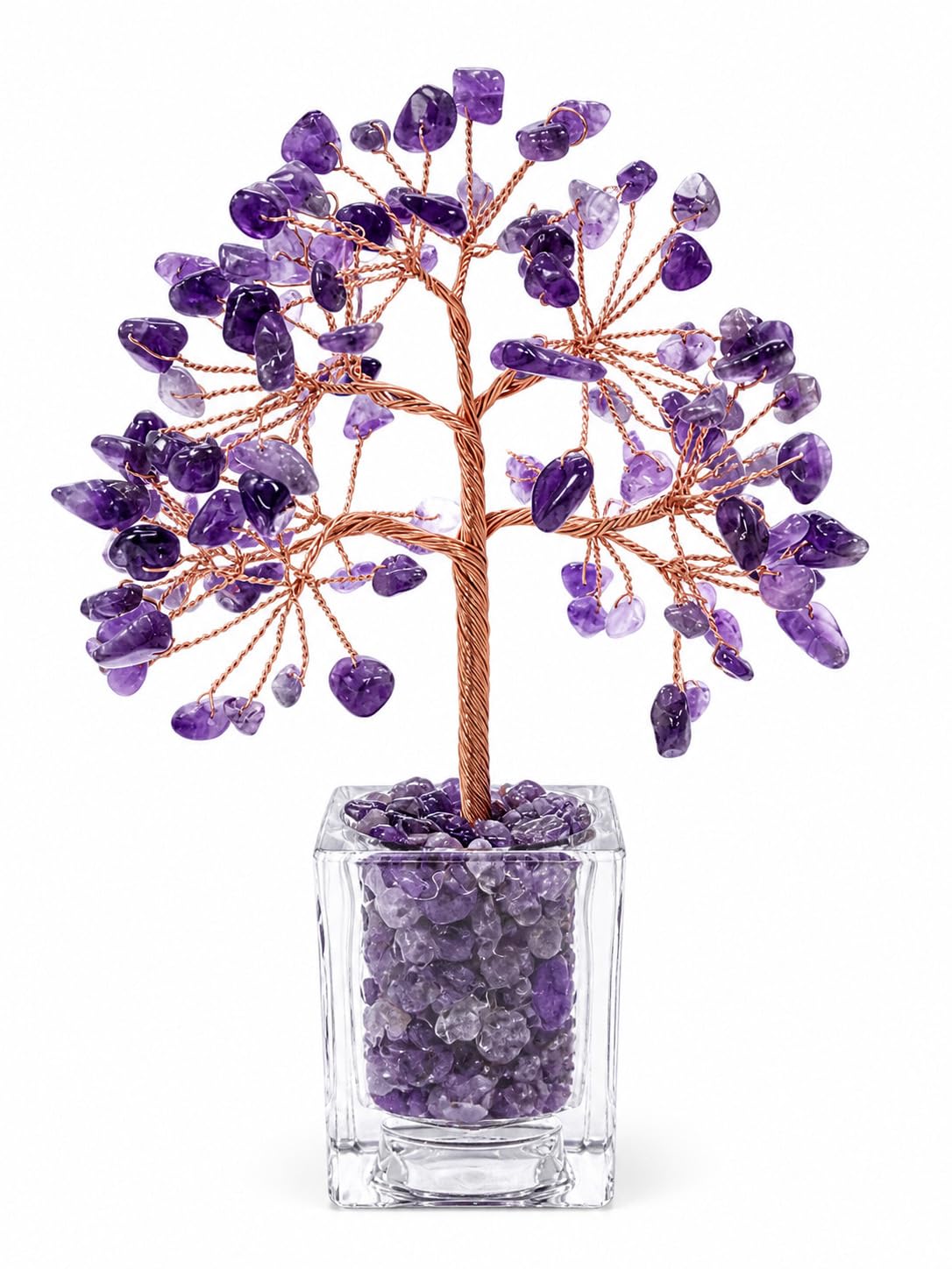 RJVZUKL Natural Amethyst Crystal Tree of Life, Purple Money Tree with Clear Acrylic Base, Handmade Copper Wire Bonsai, Feng Shui Desk Decor, Good Luck Gifts for Women Mom Sister