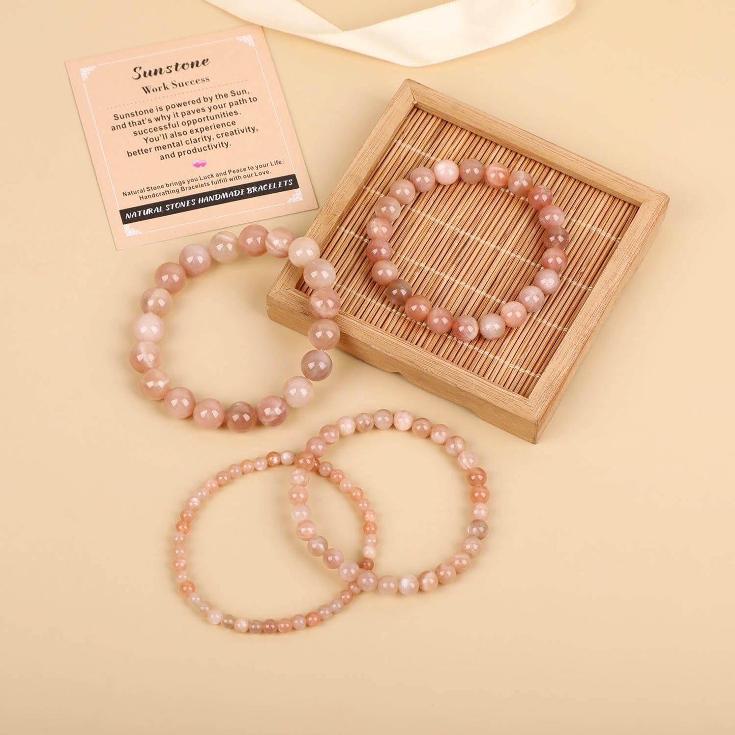 AD Beads Handmade Gemstone Stretch Elastic Bracelet Crystal Healing Reiki Nature's Beauty and Spiritual Essence Unisex (8mm, Sunstone (Work Success))