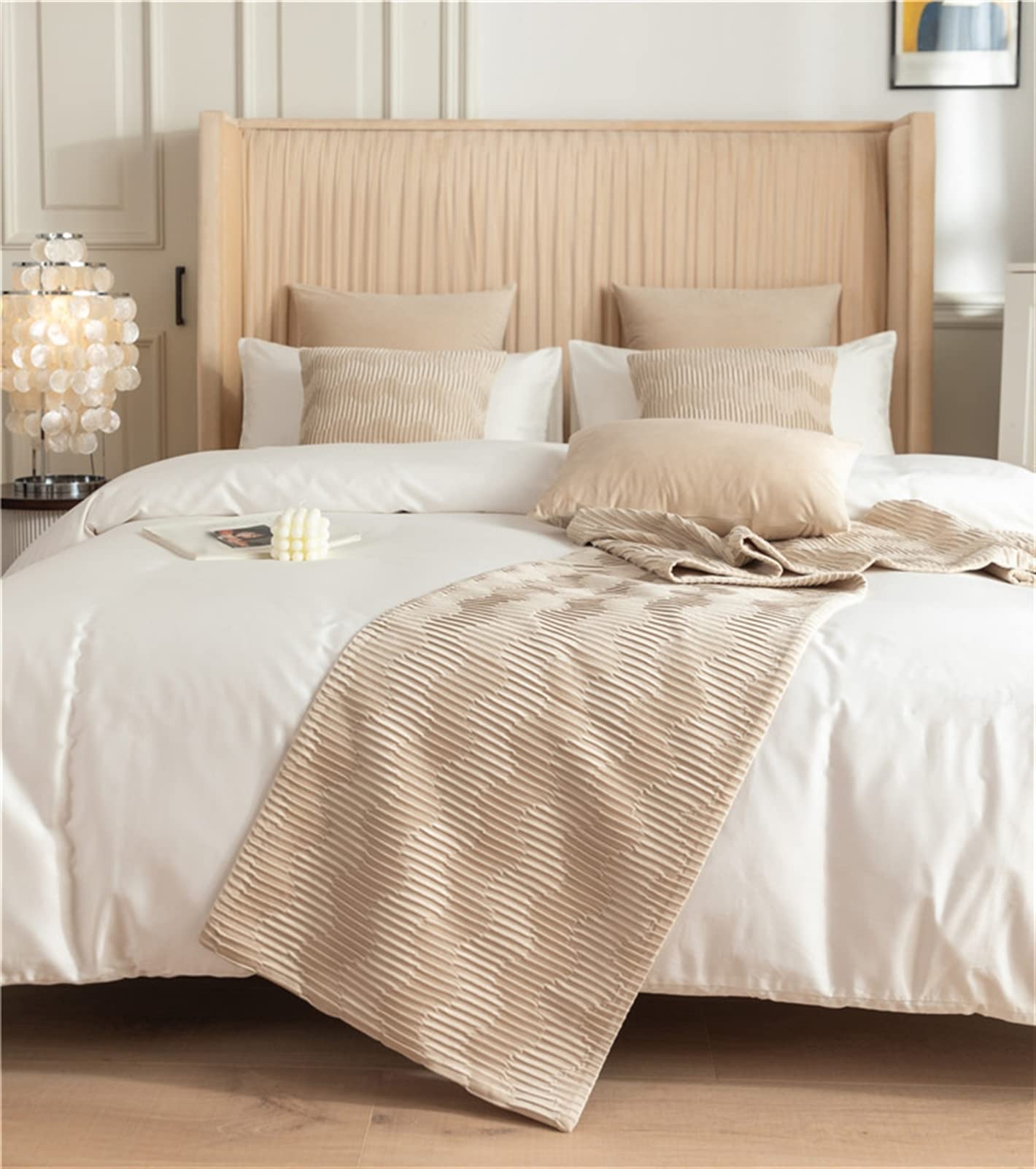 Fudaiki Bed Runner Solid Quilted Fleece Bed Throws for Foot of Bed Bedding Scarf Protection for Bedroom Hotel Full/Queen Beige