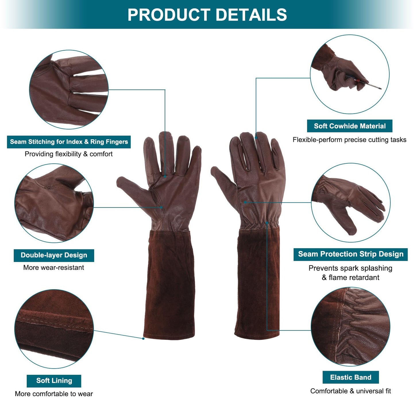 MECCANIXITY Leather Gardening Gloves for Women and Men, Thorn Proof Rose Garden Glove Long Sleeve Working Gloves for Digging, Planting,Pruning, Brown-M