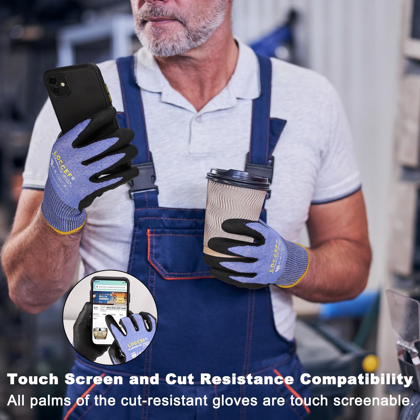 LOCCEF 3 Pairs Safety Work Gloves for Men Women,Touchscreen Compatible, Superior Dexterity,Level 5 Cut Resistant Work Gloves(9/L)