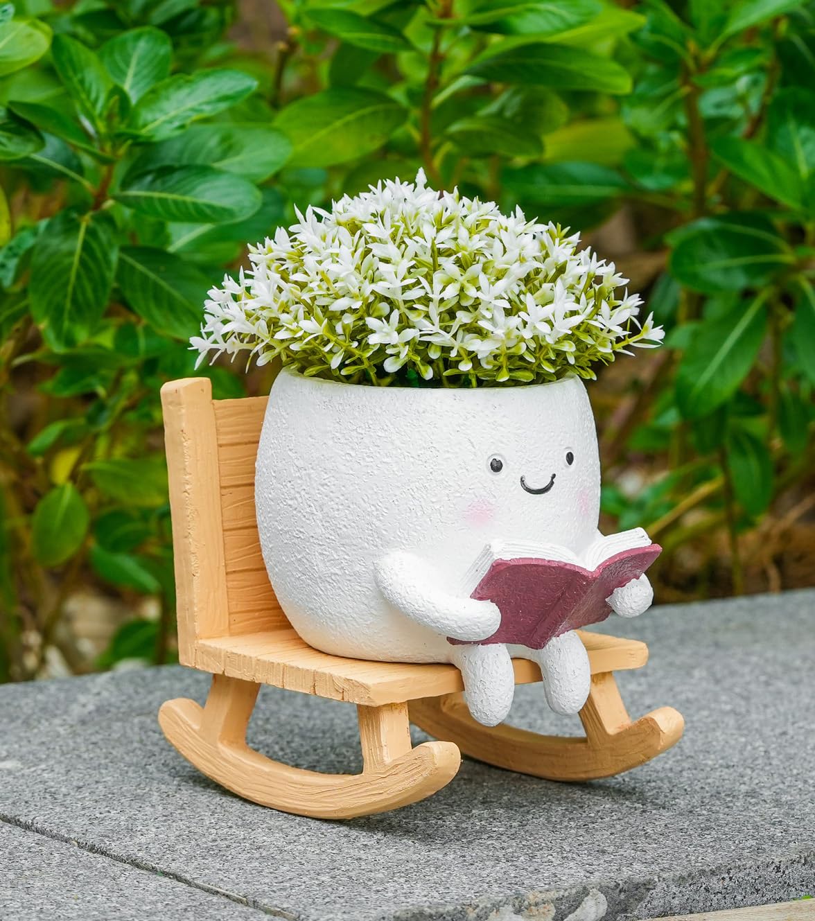 RZOIKZOI Rocking Chair Smily Face Planter with Drainage Hole, Cute Plant Pots for Indoor Outdoor Plants,Unique Funny Flower Pot for Succulents,Gift for Mother's Day, Birthday, Christmas(White)