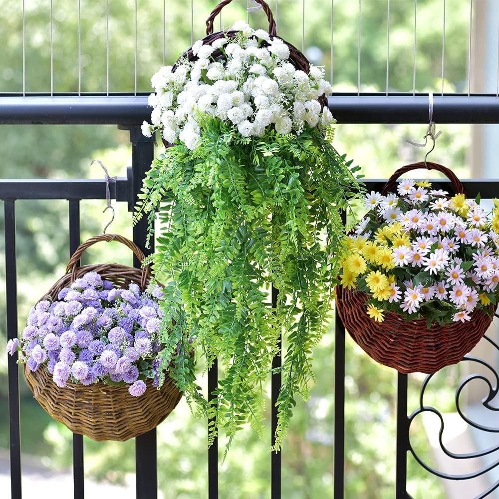 Handmade Woven Hanging Plant Basket Wall Hanging Rattan Basket Wall Hanging Flower Pot Wicker Weaving Flower Pot Natural Wicker Handed Storage Basket for Home Garden Wedding Wall Pot Plants Flowers B