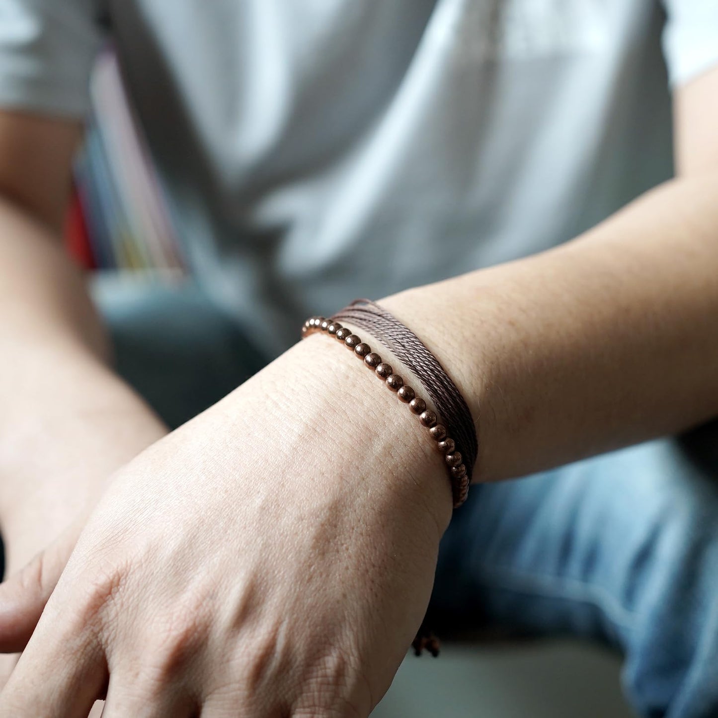 Mezcla Vida Natural Stone Beaded Bracelets for Men Women Unisex Adjustable Waterproof Rope Bracelets Set Valentine's Day Birthday Gifts for Boyfriend Husband Him (Copper Hematite)