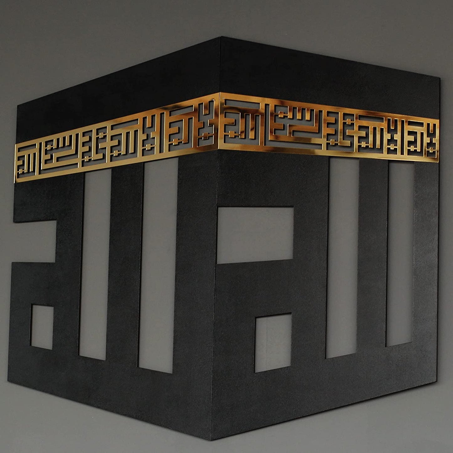 IWA CONCEPT Wooden Acrylic Kaaba Decor written First Kalima and ALLAH Name in Kufic Calligraphy | Islamic Ramadan Wall Decorations|La ilaha ill Allah Muhammadur-Rasul Allah (32'' x 28''|80 x 70 cm)