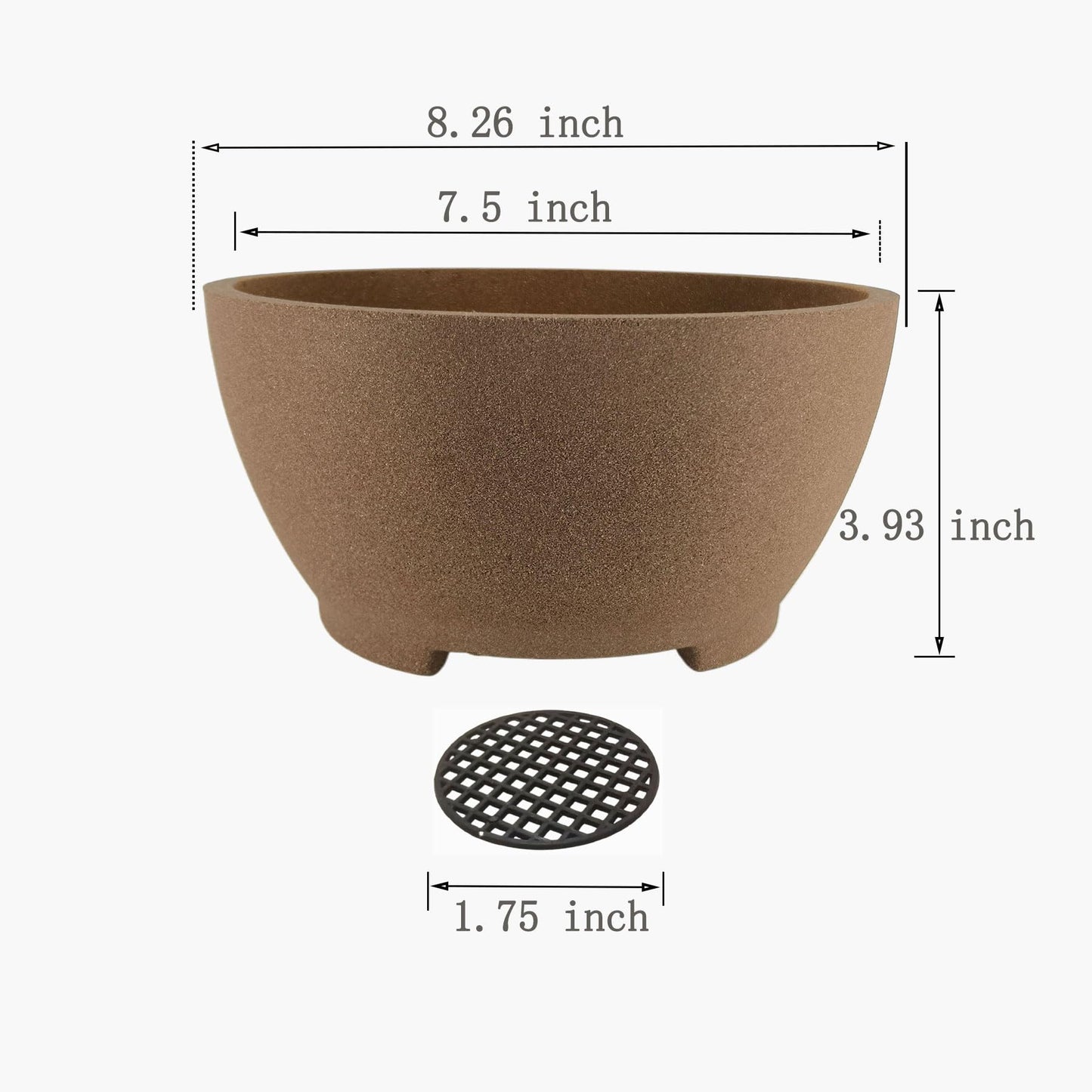 TINYVISTA 8.26" Brown Ceramic Bonsai Pot with Drainage Holes - Large Unglazed Clay Planter for Ficus Trees, Succulents & Indoor Plants, 4" Deep Round