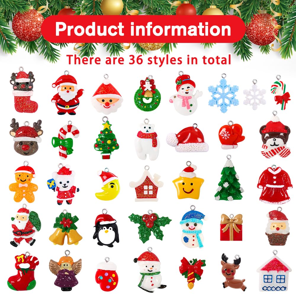 YUJUN 36pcs Mini Resin Ornaments Set - Christmas Tree Decoration, Small Miniature Figurines for Hanging Ornaments