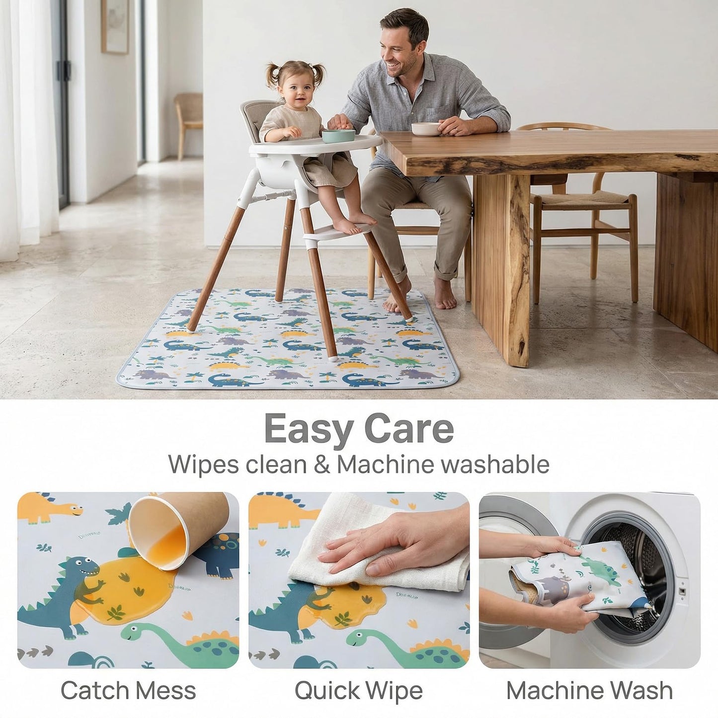 Splat Floor Mat for Under High Chair/Arts/Crafts by CLCROBD, 51" Waterproof Anti-Slip Food Splash Spill Mess Mat, Washable Portable Picnic Mat and Table Cloth