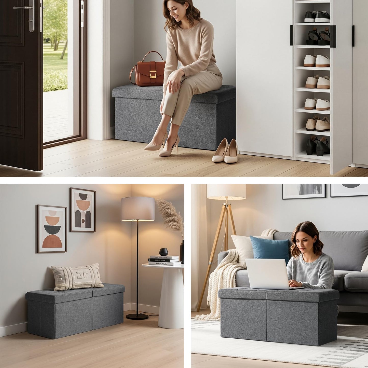 Snuvid 30-INCH Storage Ottoman Bench, Footrest with Storage, End of Bed Bench Coffee Table for Living Room, Bedroom, Entryway, Dark Gray