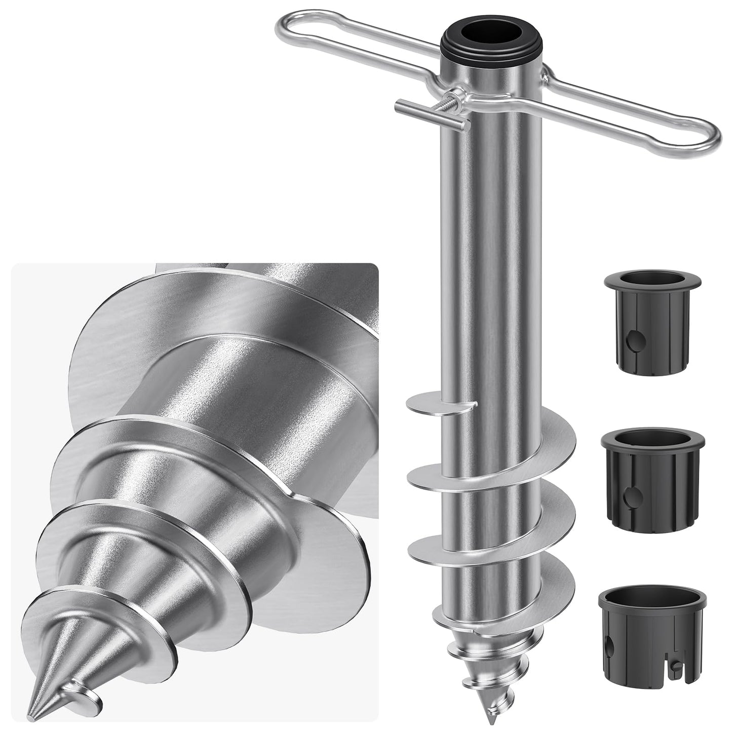 Dolibest Beach Umbrella Sand Anchor, Heavy-Duty Steel Beach Umbrella Holder with 3 Sleeves (Fits 1-2" Poles), Windproof Beach Umbrella Stake, Fully Welded Spiral Base Design for Ultimate Stability