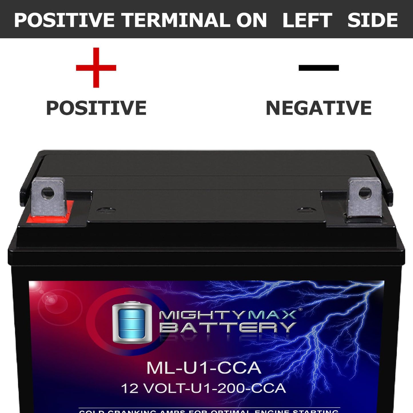 ML-U1-CCA -12 Volt, 200 CCA, Nut and Bolt (NB) Terminal, Rechargeable SLA AGM Battery