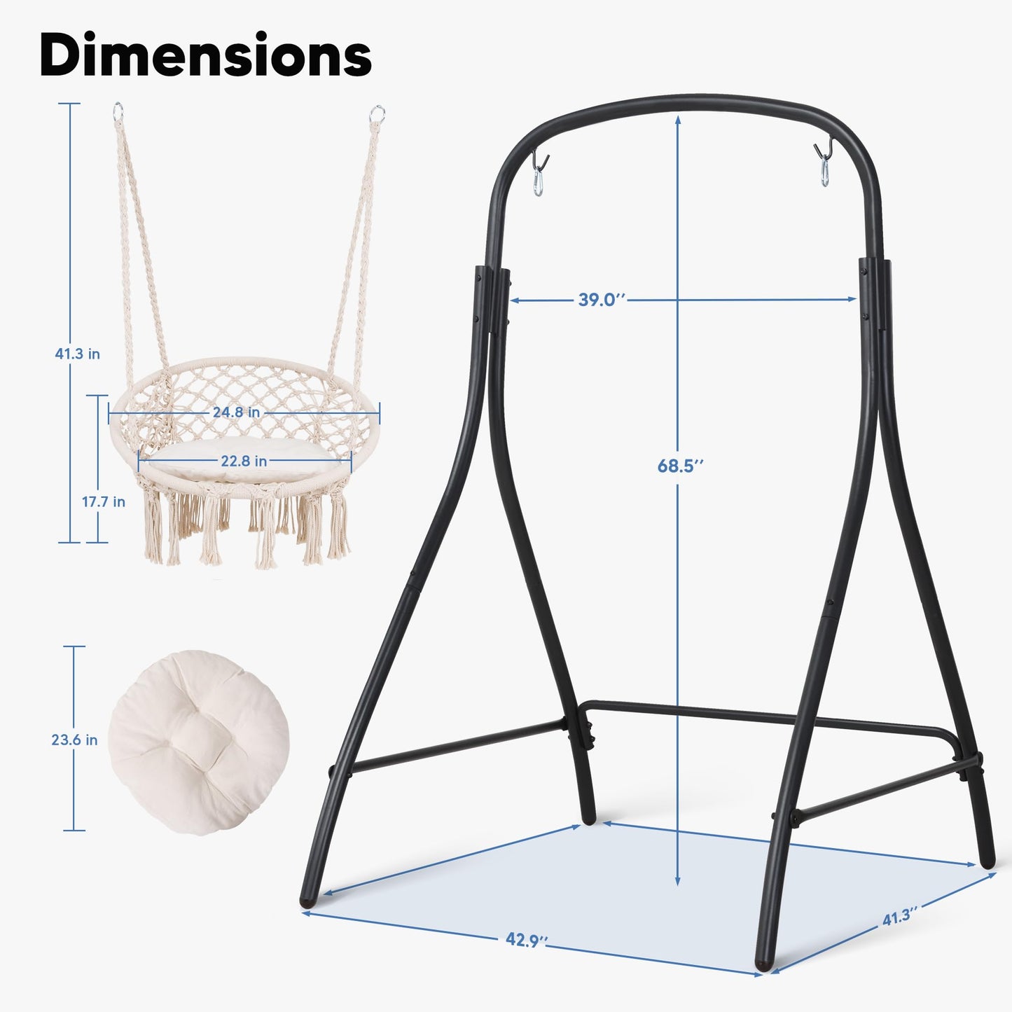 SUNCREAT Indoor Hammock Swing Chair with Stand, Hanging Chair Outdoor with Stand, 400 lbs Capacity, Beige