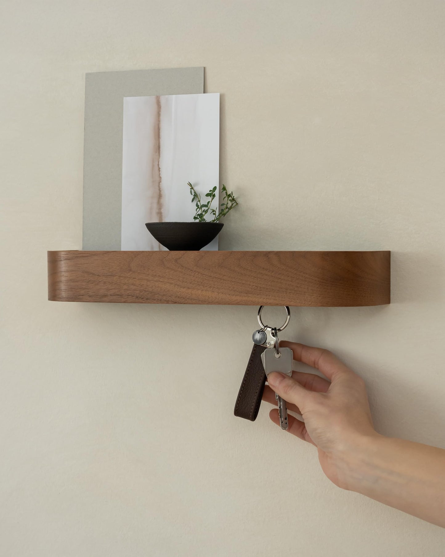 Kazai. Key Holder 'Toke' | Minimalist Key Hook Design from Berlin | Modern Key Holder Wall Mount with Wooden Shelf | Key Rack for Wall as Entryway Organizer | Walnut
