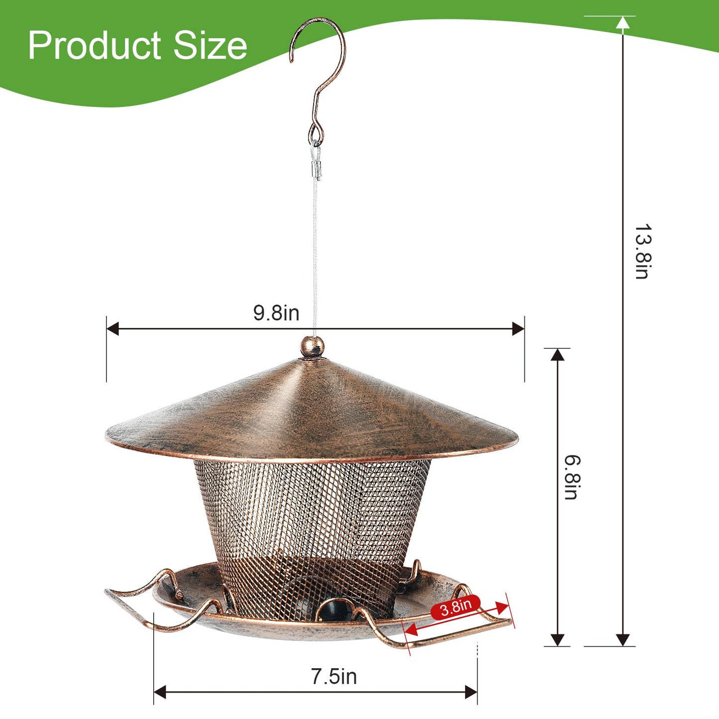 Samhe Bird Feeder for Outdoor, Rainproof Weatherproof Metal Hanging Wild Bird Feeder with 9.8" Roof 3 LBs Seeds Capacity, Easy to Clean & Refill
