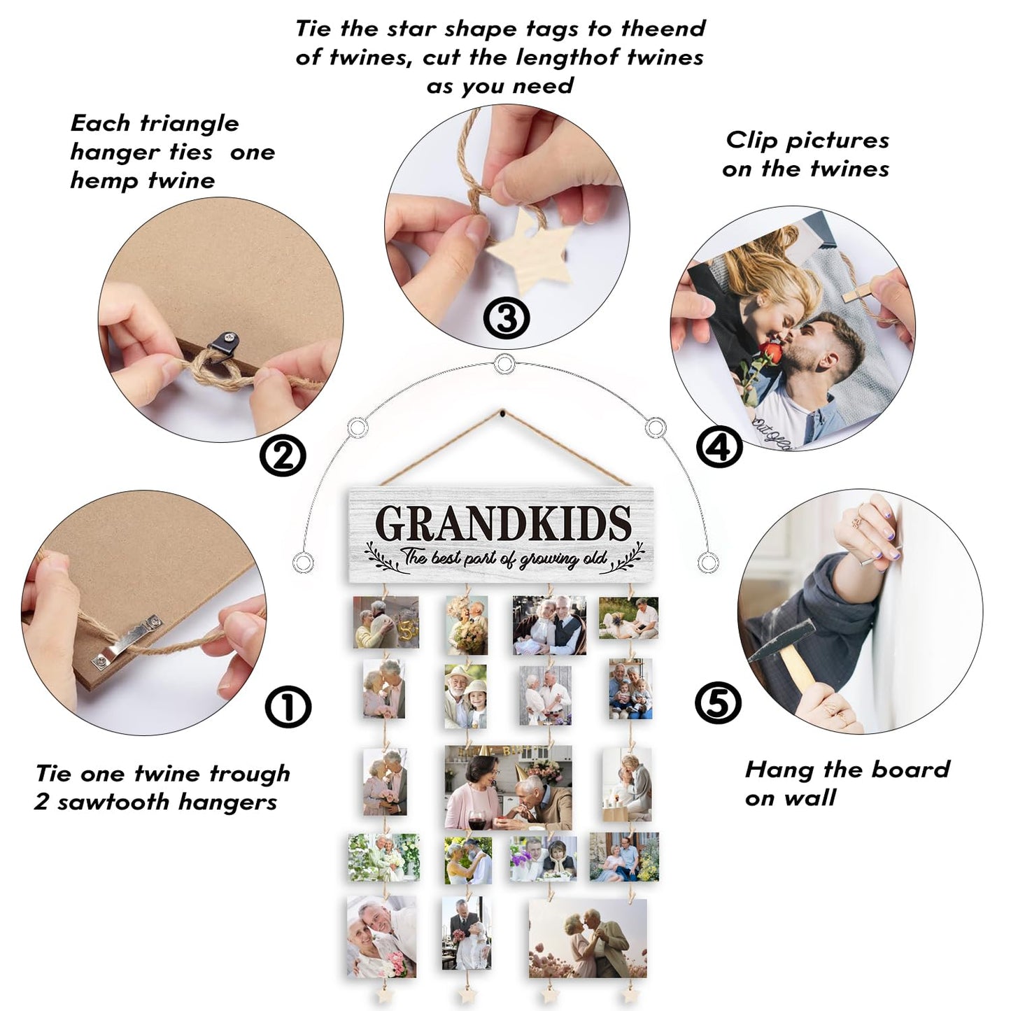 SJDFCSA Gifts for Grandparents, Grandkids Picture Frames Gifts for Grandma Nana Grandmother from Granddaughter Grandson, Grandkids The Best Part of Growing Old Photo Collage Frame for Wall
